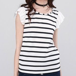 MILAN KISS Stripe Flutter Sleeve Top Small